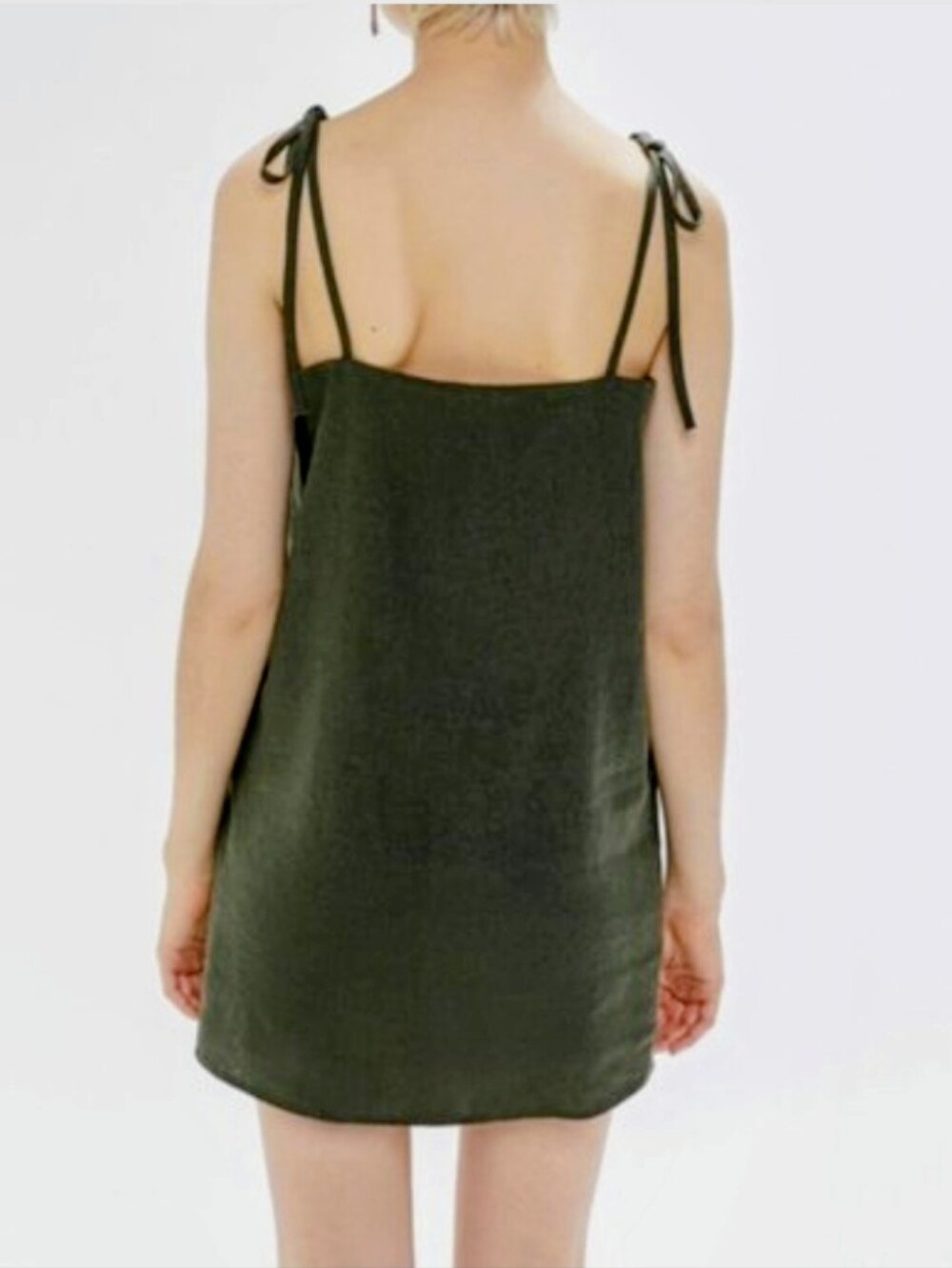 Urban Outfitters Green 100% Linen Tie-Shoulder Mini Dress